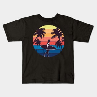 Vintage Sunset Surfing Gift For Surfers Kids T-Shirt